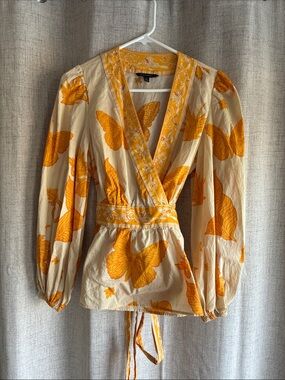 Banana Republic Wrap Blouse with Orange Butterfly Print
